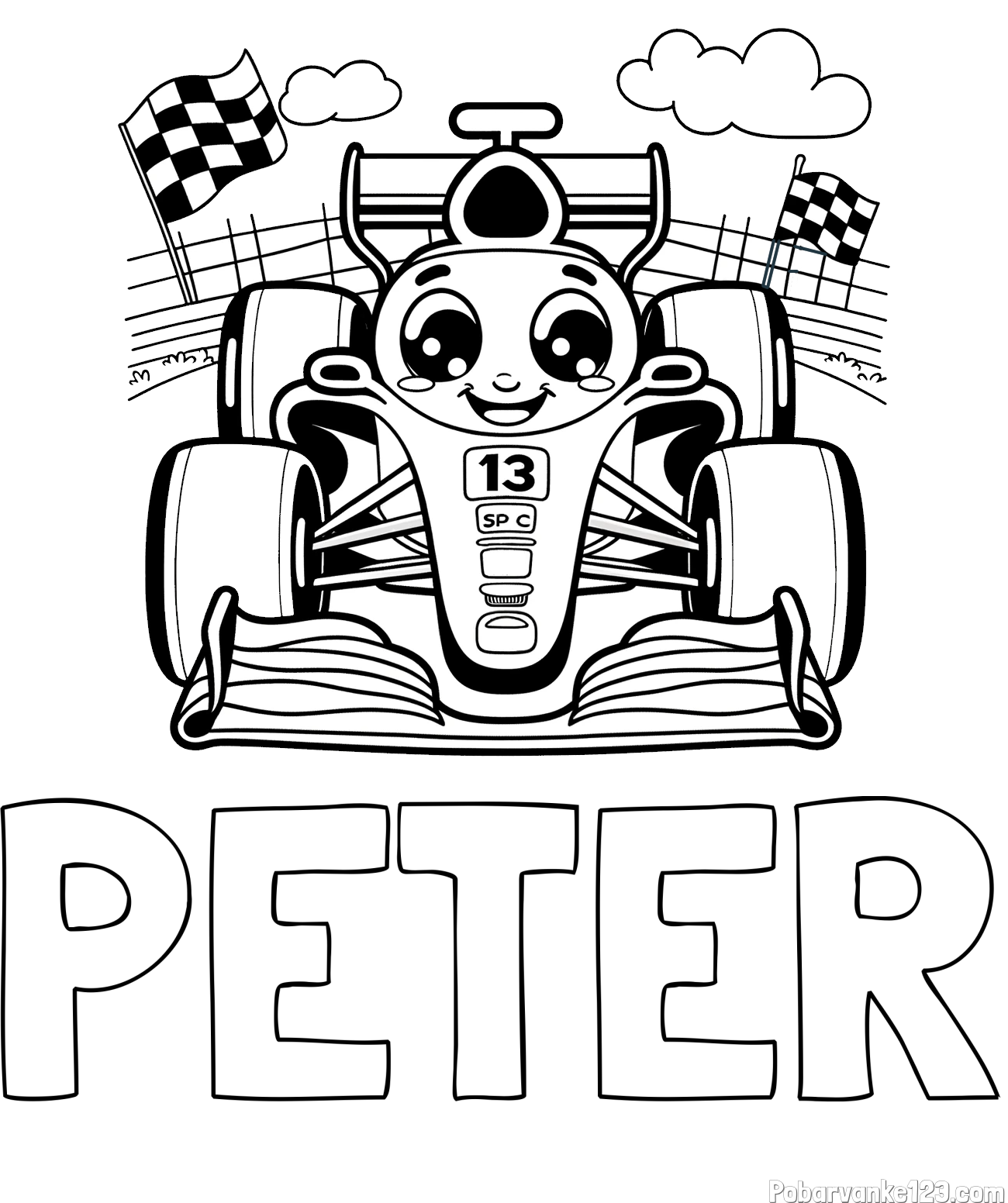Pobarvanka imena PETER in otroška pobarvanka FORMULA 1