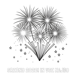 Online izdelana pobarvanka - Pobarvanka imena SREČNO 2026! IN VSE NAJBO in pobarvanka velikega ognjemeta z zvezdicami