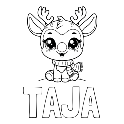 Online izdelana pobarvanka - Pobarvanka imena TAJA in otroška pobarvanka jelenčka Rudolfa s šalom okoli vratu