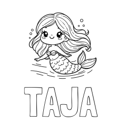 Online izdelana pobarvanka - Pobarvanka imena TAJA in pobarvanka ljubke morske deklice