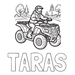 Online izdelana pobarvanka - Pobarvanka imena TARAS in pobarvanka motorista na štirikolesniku