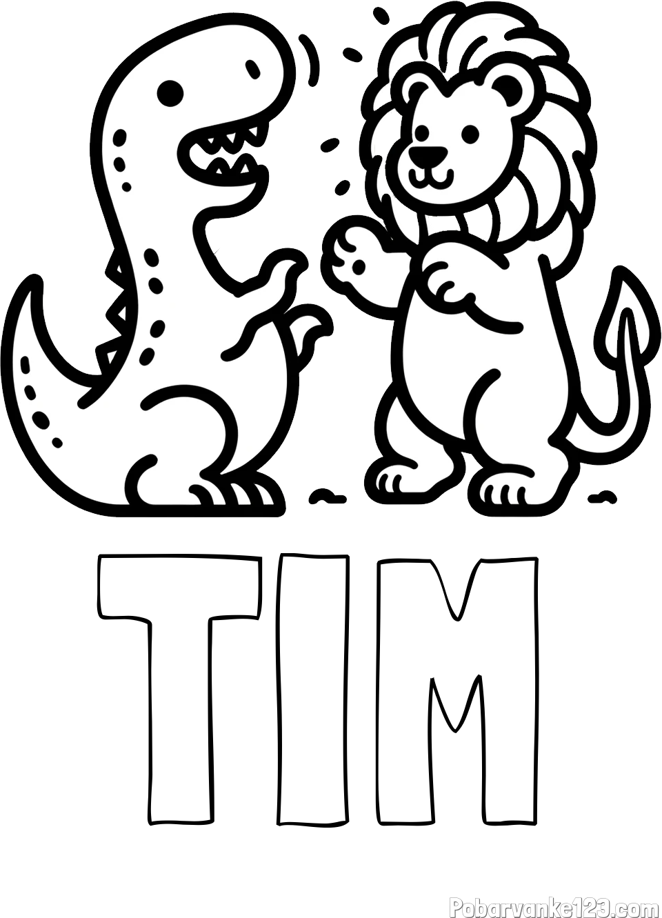 Pobarvanka imena TIM in pobarvanka dinozavra, ki napada leva