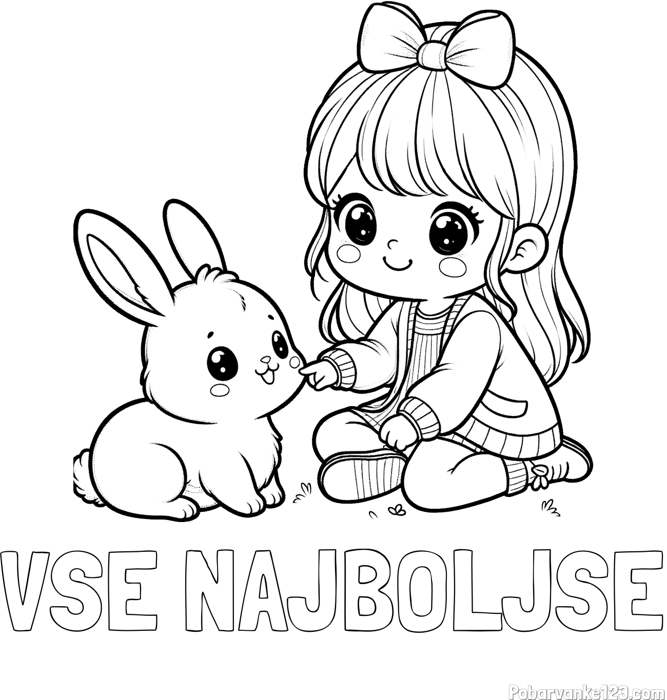 Pobarvanka imena VSE NAJBOLJSE in pobarvanka ljubke punčke, ki se igra z zajčkom