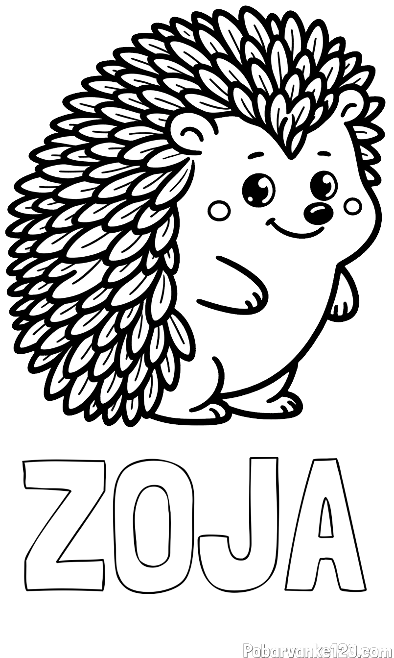 Pobarvanka imena ZOJA in pobarvanka prisrčnega ježka