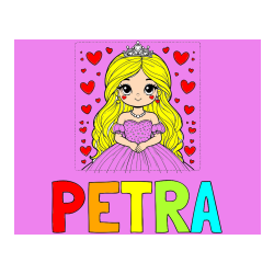 Pobarvana pobarvanka - Pobarvanka imena PETRA in pobarvanka ljubke princese obdane s srčki