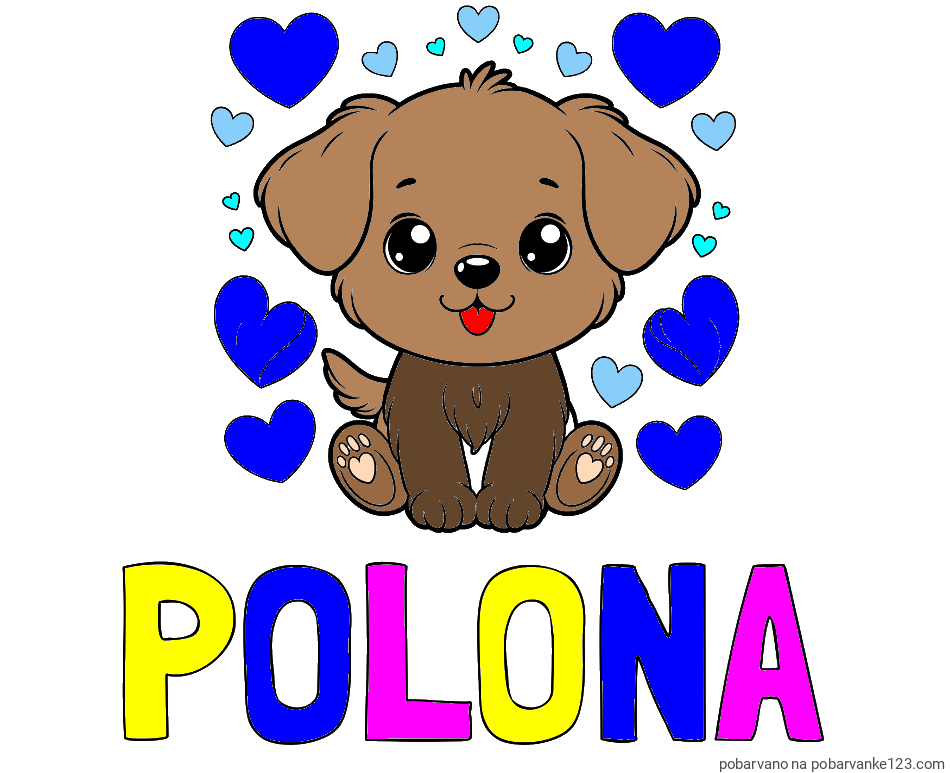 POBARVANA POBARVANKA - Pobarvanka imena POLONA in pobarvanka ljubkega kužka obdanega s srčki