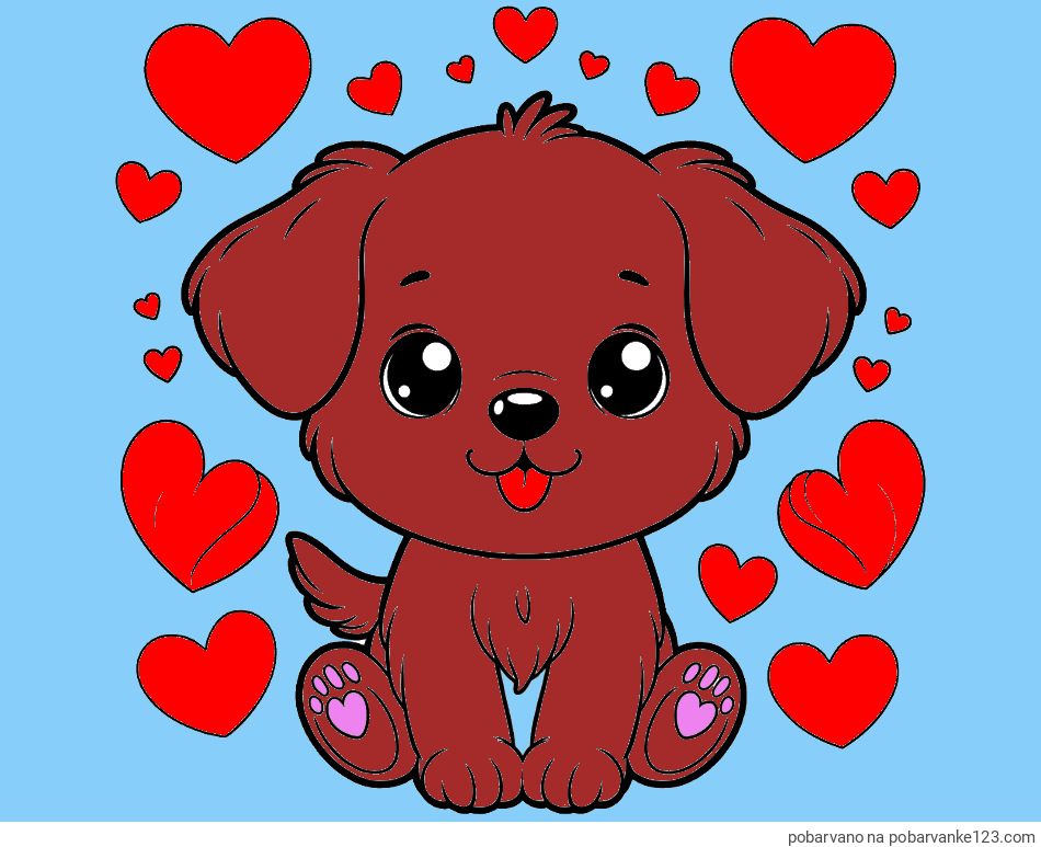 POBARVANA POBARVANKA - Pobarvanka ljubkega kužka obdanega s srčki