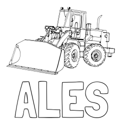 Online izdelana pobarvanka - Pobarvanka imena ALEŠ in pobarvanka velikega bagra