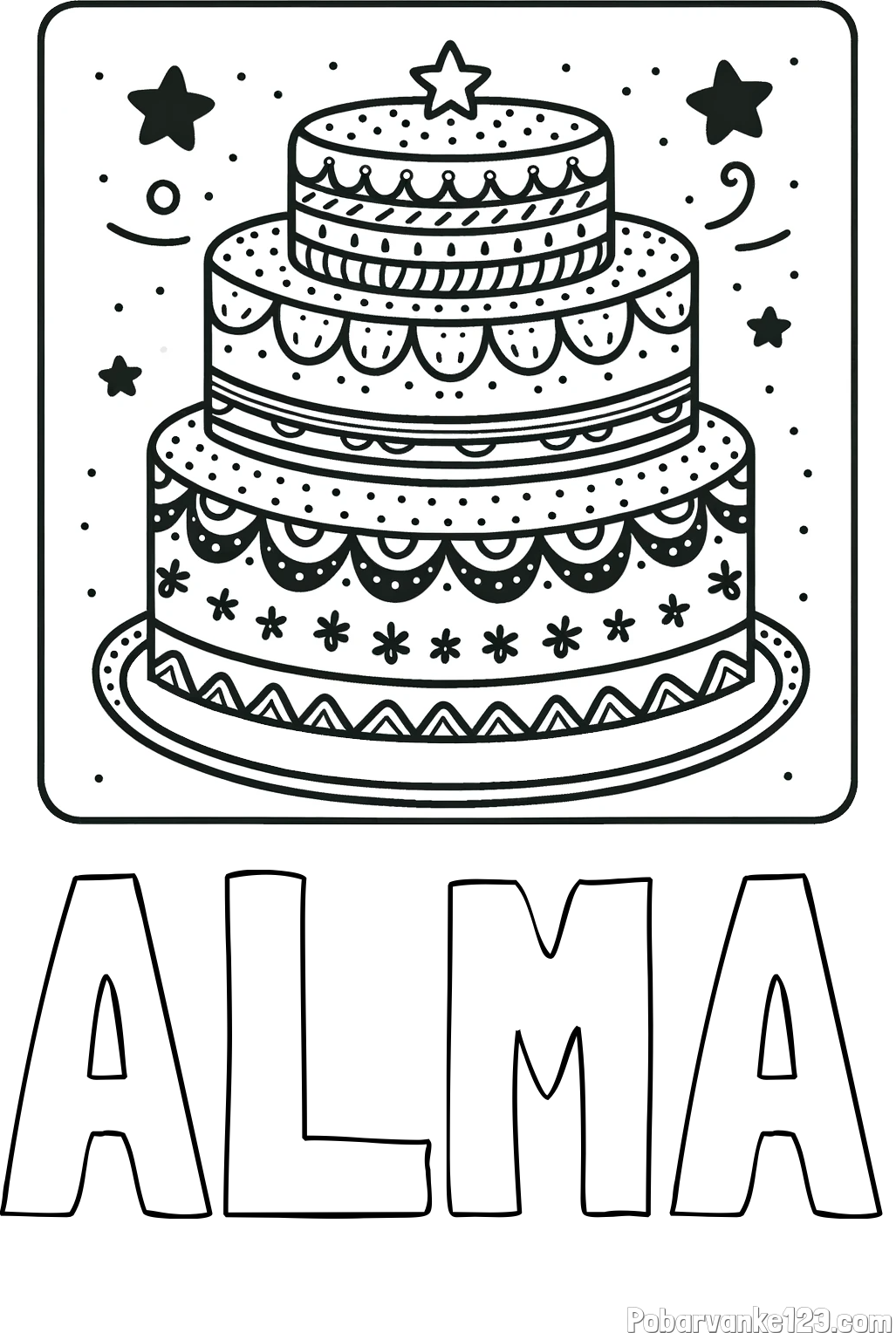 Pobarvanka imena ALMA in pobarvanka slastne torte