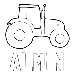 Online izdelana pobarvanka - Pobarvanka imena ALMIN in otroška pobarvanka traktorja