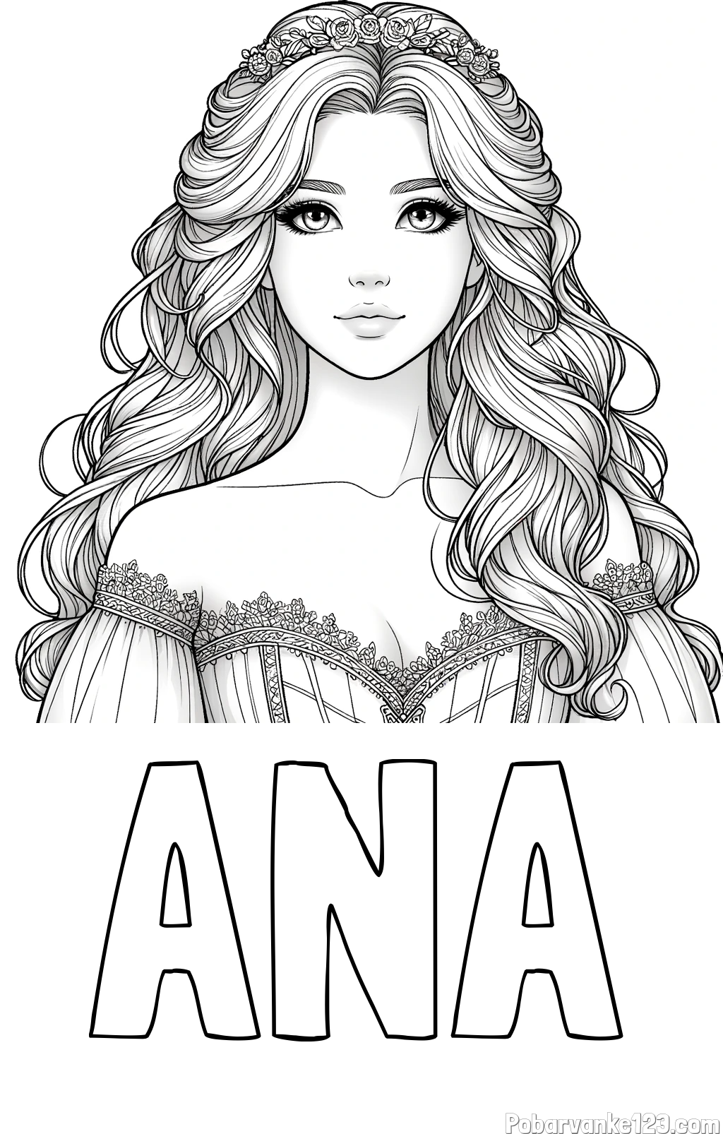 Pobarvanka imena ANA in pobarvanka lepe princese