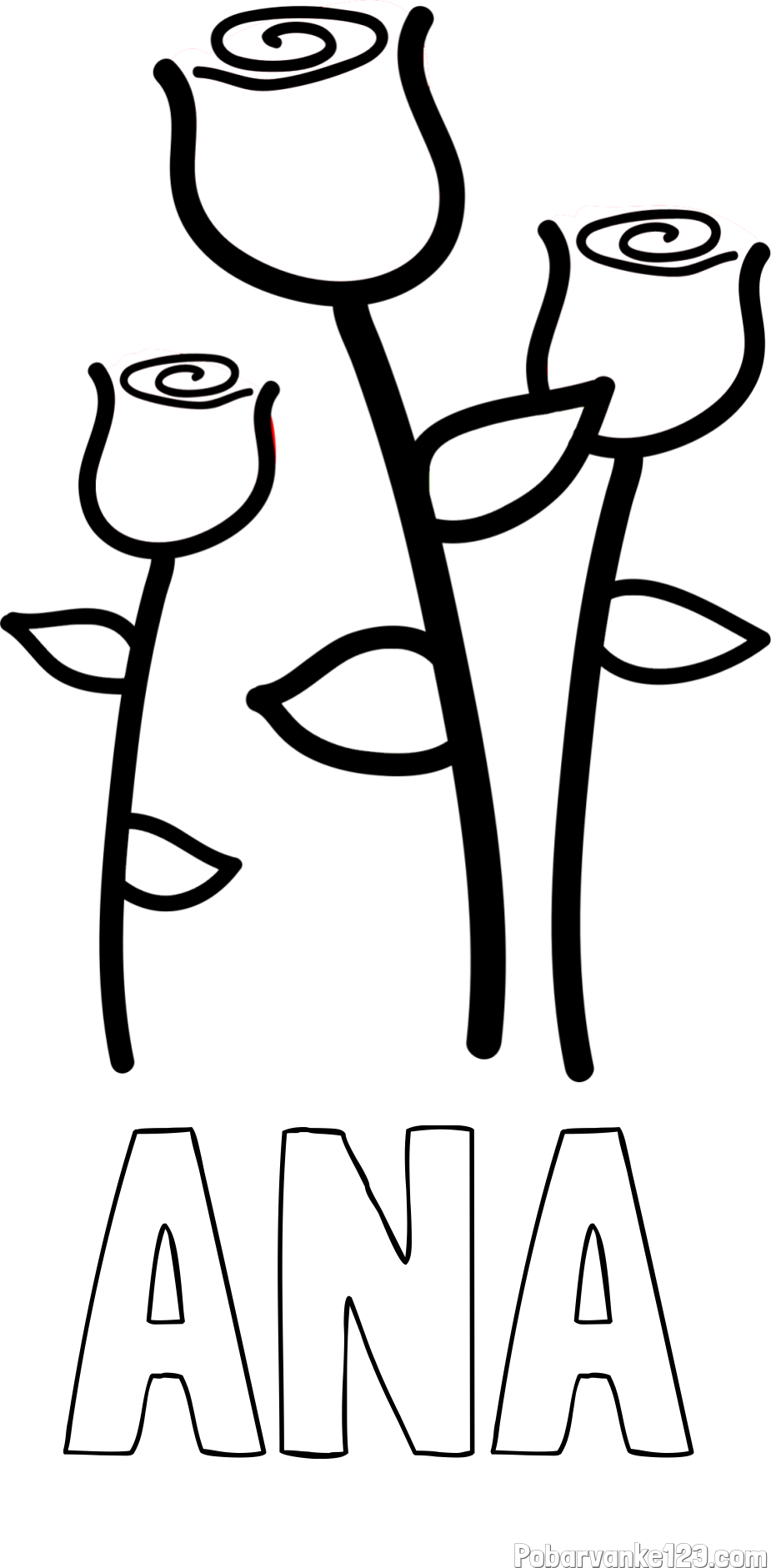 Pobarvanka imena ANA in pobarvanka treh vrtnic