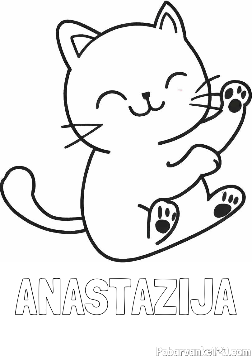 Pobarvanka imena ANASTAZIJA in pobarvanka razigranega mucka