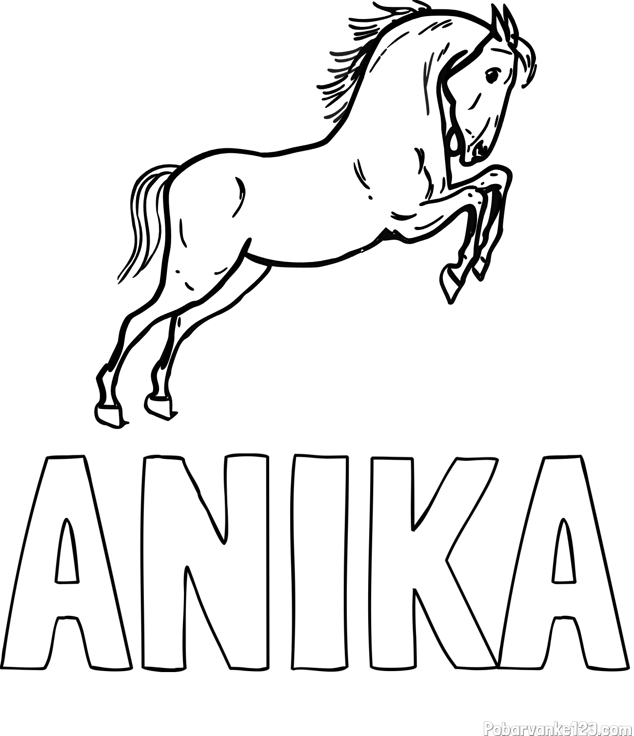Pobarvanka imena ANIKA in pobarvanka konja v skoku