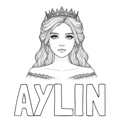 Online izdelana pobarvanka - Pobarvanka imena AYLIN in pobarvanka prikupne princeske s čudovitimi očmi