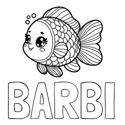 Online izdelana pobarvanka - Pobarvanka imena BARBI in pobarvanka ribe z bujnimi plavutmi