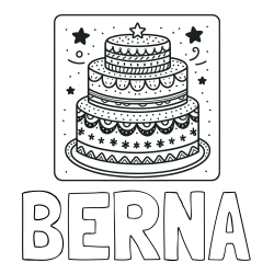 Online izdelana pobarvanka - Pobarvanka imena BERNA in pobarvanka slastne torte