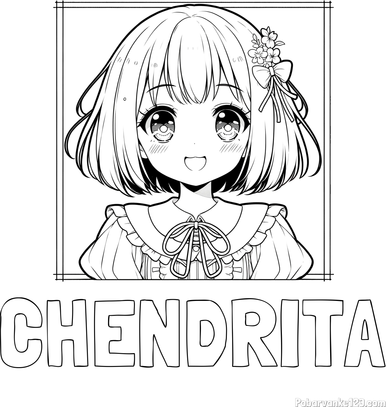 Pobarvanka imena CHENDRITA in pobarvanka ljubke punčke v anime slogu