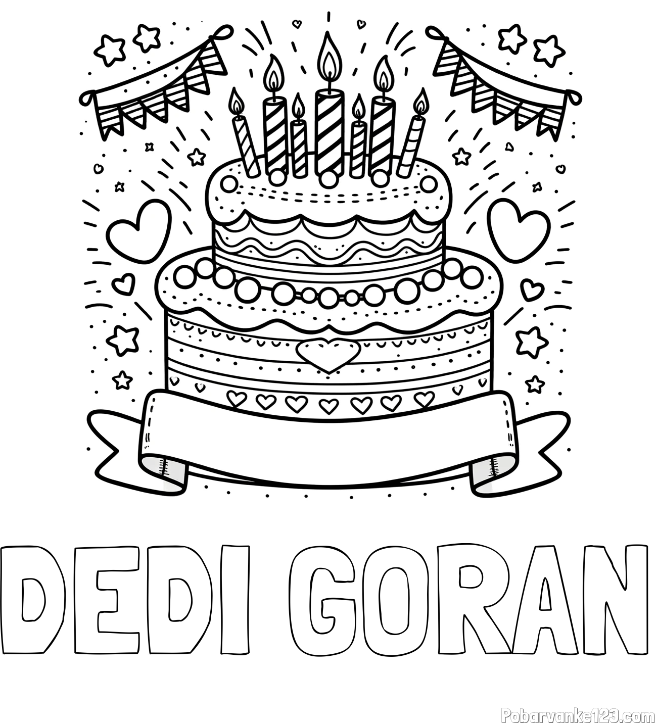 Pobarvanka imena DEDI GORAN in pobarvanka velike torte za rojstni dan