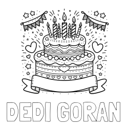 Online izdelana pobarvanka - Pobarvanka imena DEDI GORAN in pobarvanka velike torte za rojstni dan