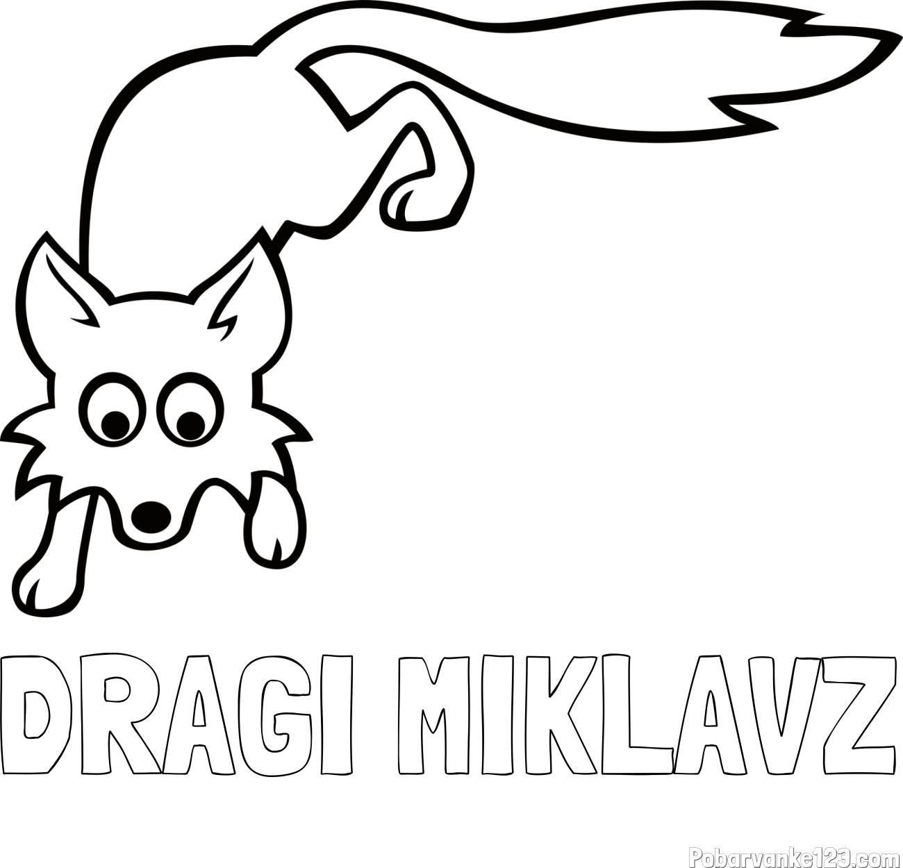 Pobarvanka imena DRAGI MIKLAVŽ in otroška pobarvanka ljubke lisičke