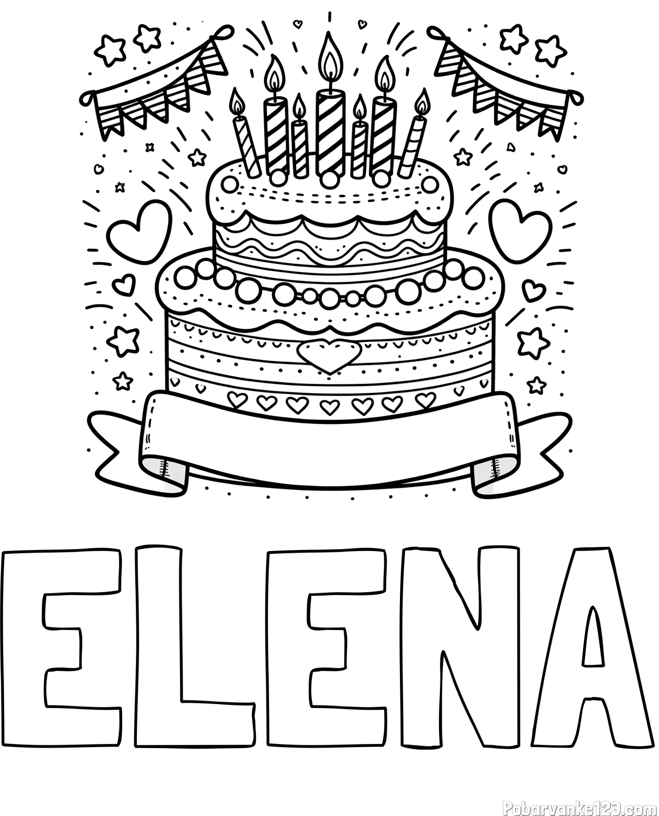 Pobarvanka imena ELENA in pobarvanka velike torte za rojstni dan