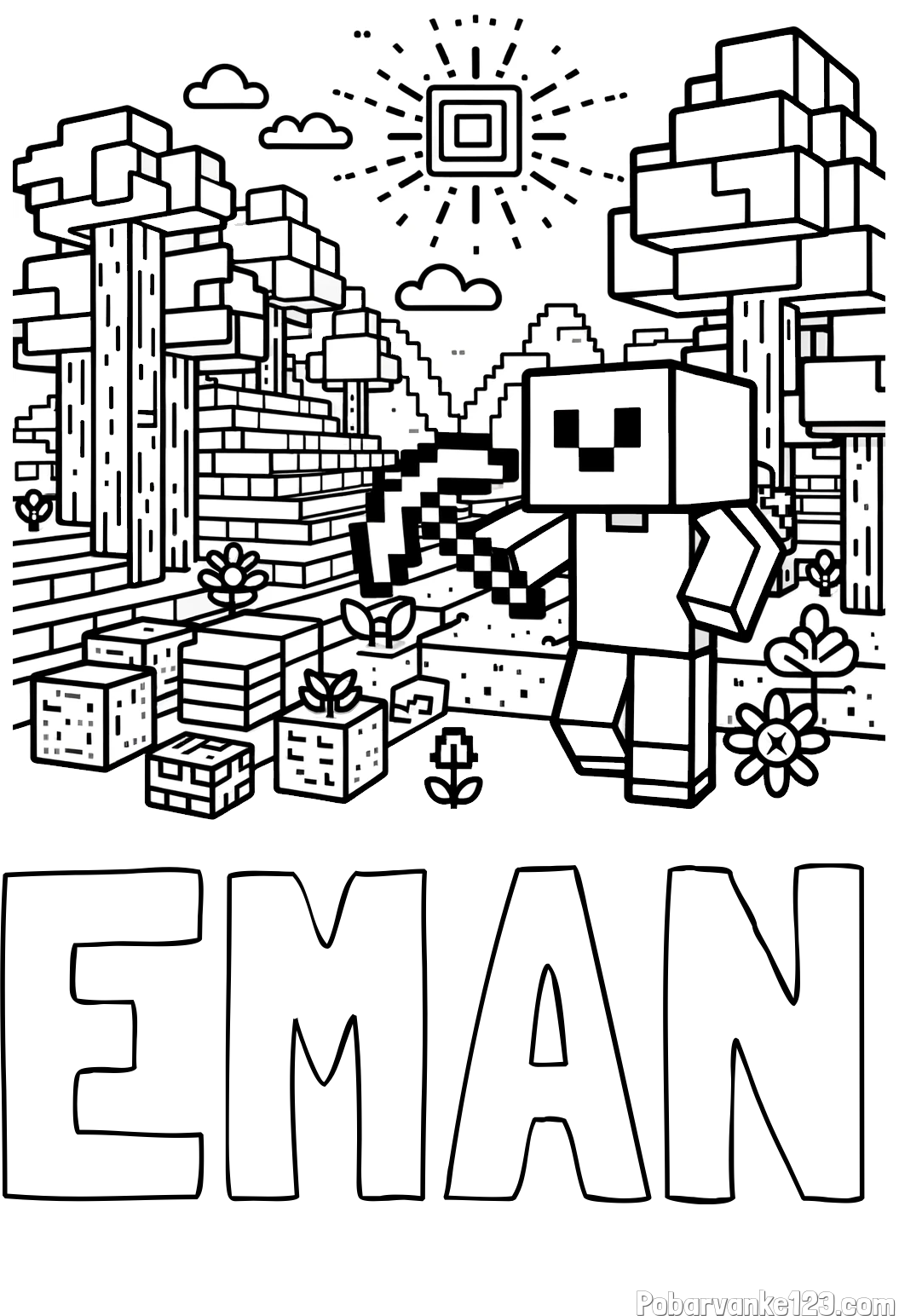 Pobarvanka imena EMAN in pobarvanka Minecraft sveta