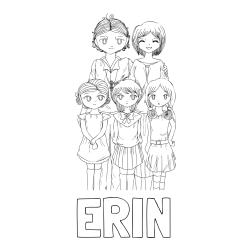 Online izdelana pobarvanka - Pobarvanka imena ERIN in anime risani junaki