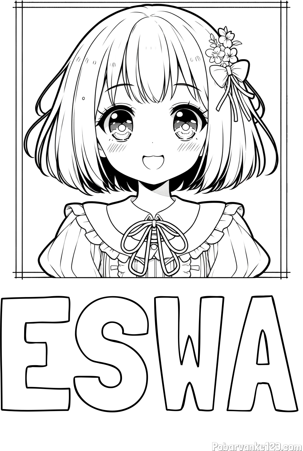 Pobarvanka imena ESWA in pobarvanka ljubke punčke v anime slogu