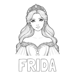 Online izdelana pobarvanka - Pobarvanka imena FRIDA in pobarvanka realistične princese