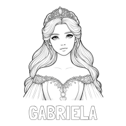 Online izdelana pobarvanka - Pobarvanka imena GABRIELA in pobarvanka realistične princese