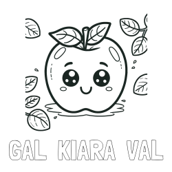 Online izdelana pobarvanka - Pobarvanka imena GAL  KIARA  VAL in pobarvanka nasmejane jabolke