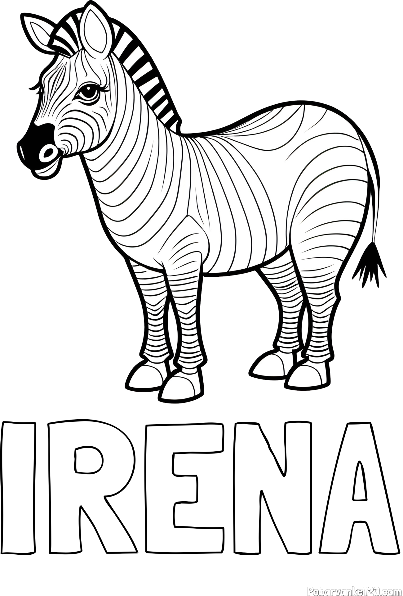 Pobarvanka imena IRENA in pobarvanka ljubke zebre