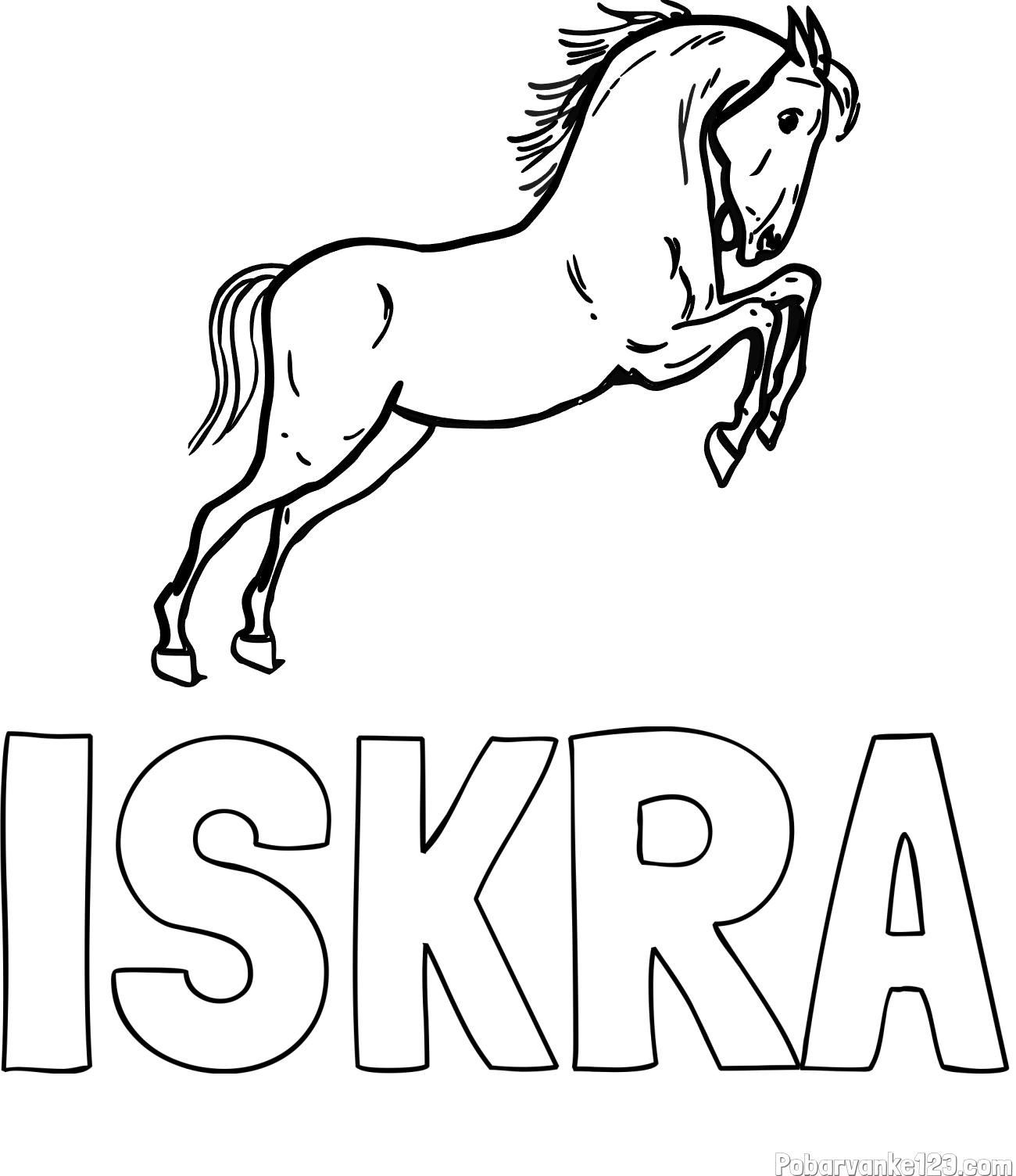 Pobarvanka imena ISKRA in pobarvanka konja v skoku