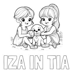 Online izdelana pobarvanka - Pobarvanka imena IZA IN TIA in pobarvanka prijateljic s kužkom