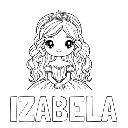 Online izdelana pobarvanka - Pobarvanka imena IZABELA in pobarvanka ljubke princese