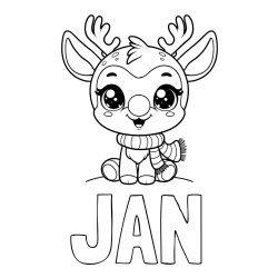 Online izdelana pobarvanka - Pobarvanka imena JAN in otroška pobarvanka jelenčka Rudolfa s šalom okoli vratu