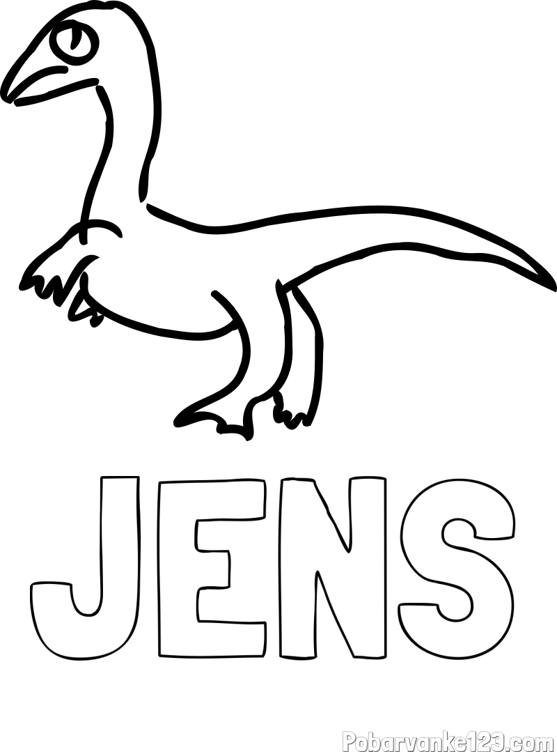 Pobarvanka imena JENS in pobarvanka žalostnega dinozavra