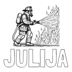Online izdelana pobarvanka - Pobarvanka imena JULIJA in pobarvanka gasilca pri gašenju požara