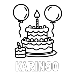 Online izdelana pobarvanka - Pobarvanka imena KARIN90 in pobarvanka velike rojstnodnevne torte