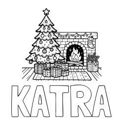Online izdelana pobarvanka - Pobarvanka imena KATRA in pobarvanka božične noči z božično smrečico, darili ter kaminom