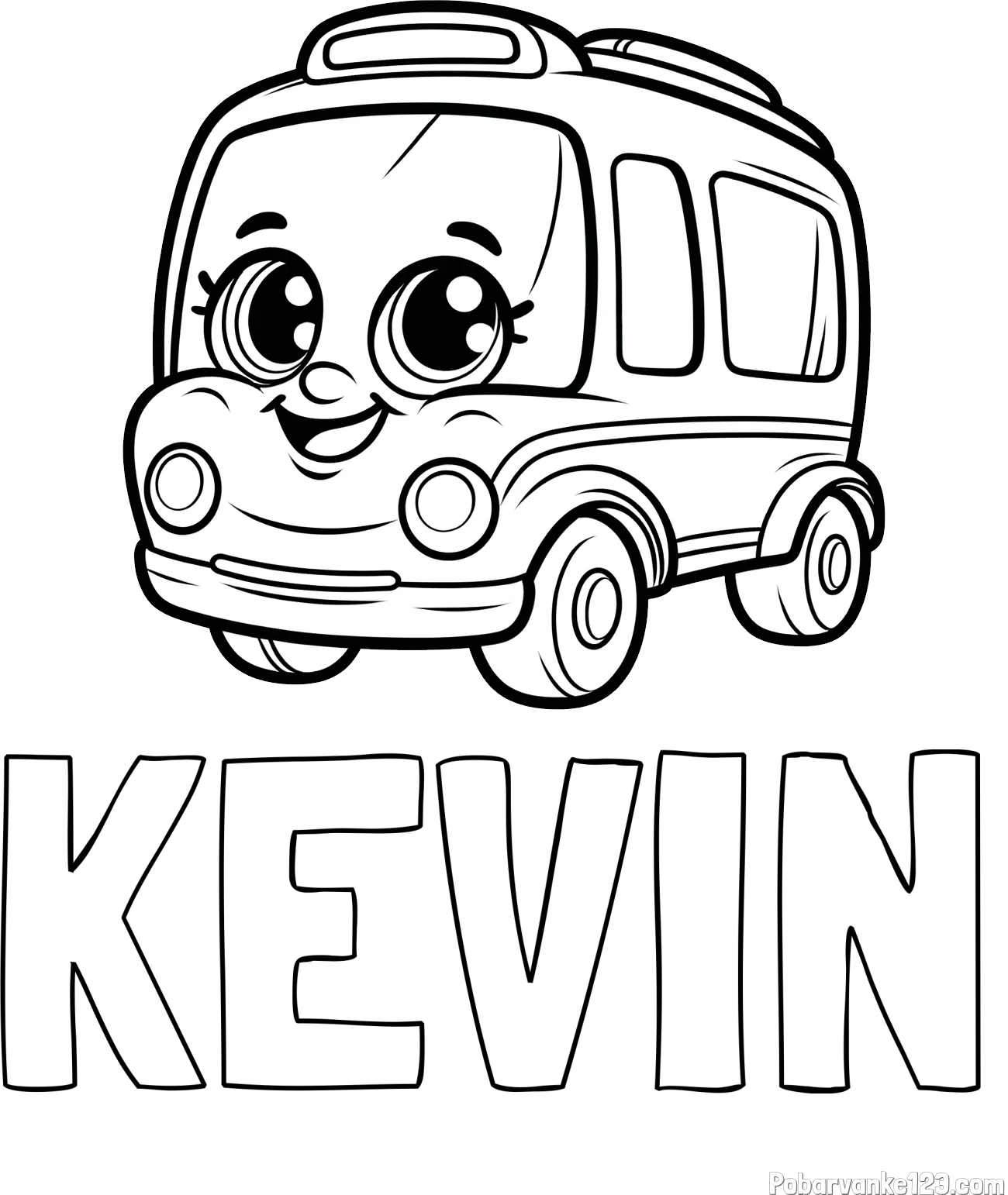 Pobarvanka imena KEVIN in pobarvanka nasmejanega avtobusa