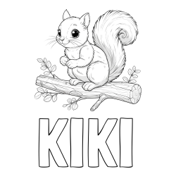 Online izdelana pobarvanka - Pobarvanka imena KIKI in pobarvanka veverice na veji