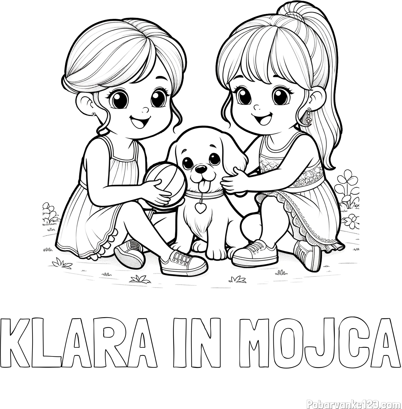 Pobarvanka imena KLARA IN MOJCA in pobarvanka prijateljic s kužkom