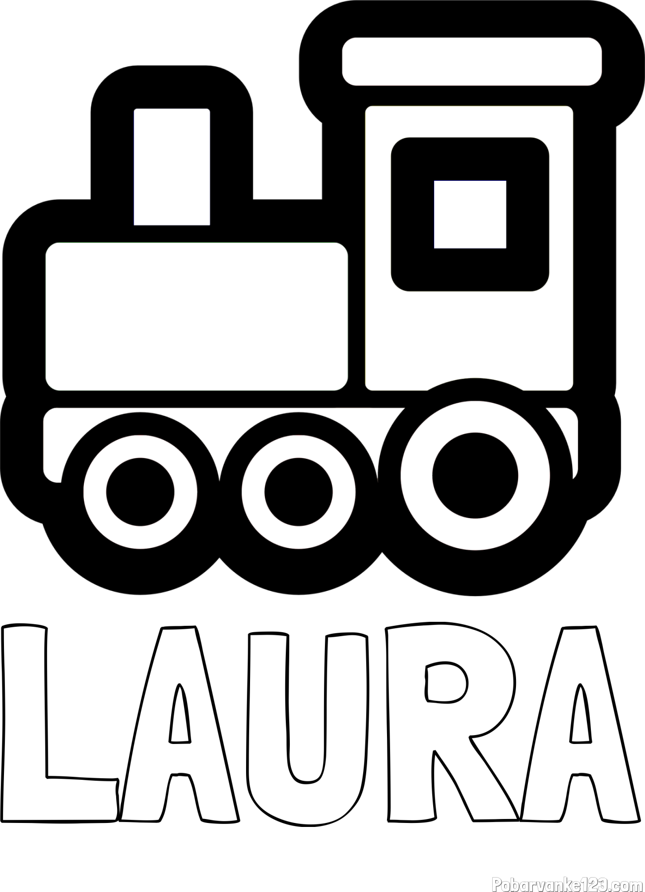 Pobarvanka imena LAURA in otroška pobarvanka lokomotive