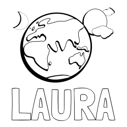 Online izdelana pobarvanka - Pobarvanka imena LAURA in pobarvanka planeta Zemlje, lune ter sonca