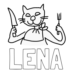 Online izdelana pobarvanka - Pobarvanka imena LENA in pobarvanka mačke pri kosilu