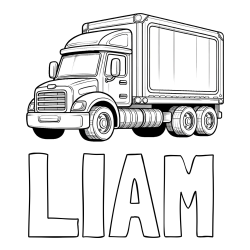 Online izdelana pobarvanka - Pobarvanka imena LIAM in pobarvanka velikega in zmogljivega tovornjaka
