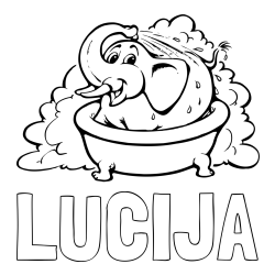 Pobarvanka imena LUCIJA in pobarvanka nasmejanega slončka