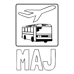 Pobarvanka imena MAJ in avtobus in letalo